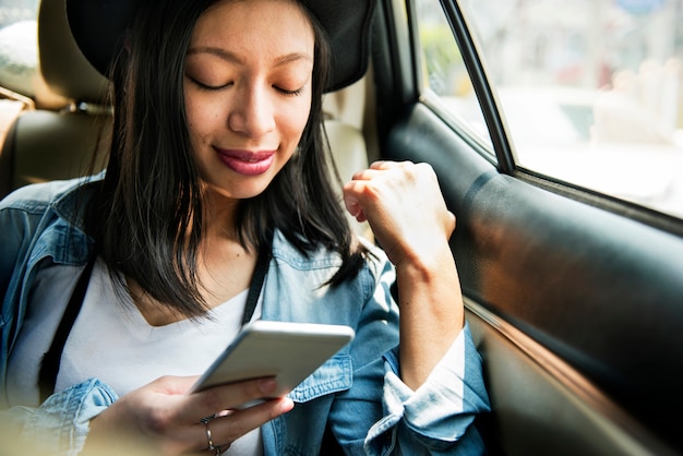 Woman Connecting Smart Phone Browsing Concept