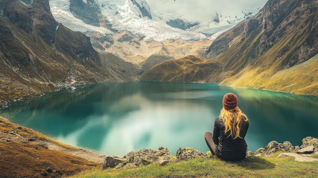 Woman Contemplating Mountain Lake