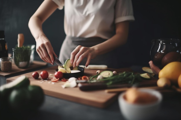 woman cooking a delicious meal in a modern kitchen using fresh ingredients and culina