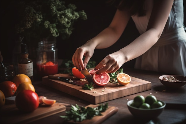 woman cooking a delicious meal in a modern kitchen using fresh ingredients and culinary skills