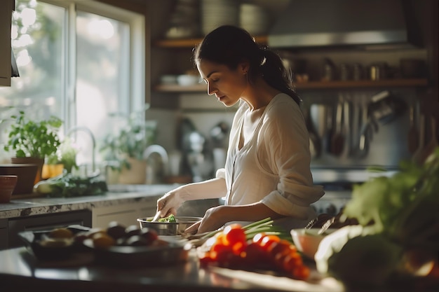 Woman Cooking Dinner in Kitchen