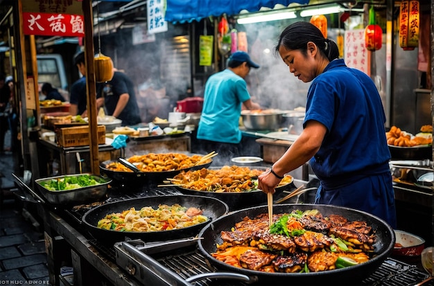 a woman cooking food in a restaurant with a sign that sayssushion it