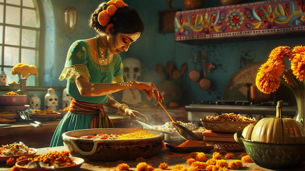 Photo a woman cooking food with a sign that says quot indian quot