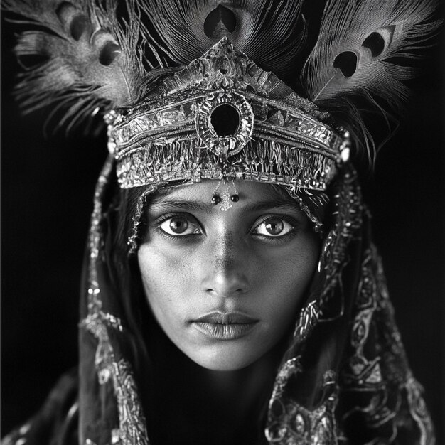 Photo a woman in a costume with a headdress on it