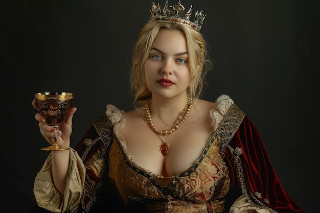 Photo a woman in a costume with a rose in her hand and a gold crown