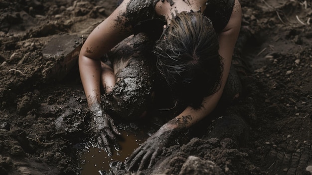 Woman Covered in Mud