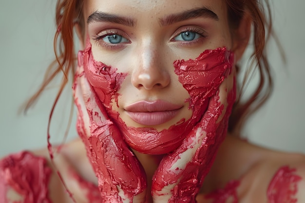 Woman Covered in Red Paint