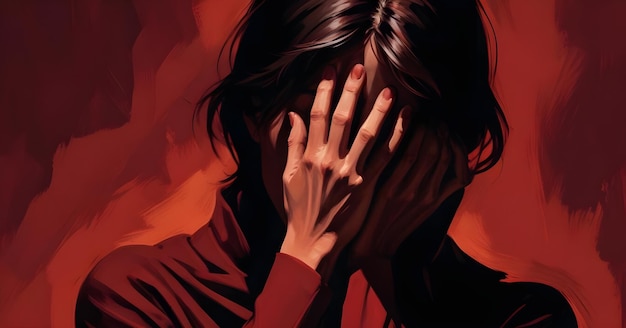 Photo a woman covers her face with her hands