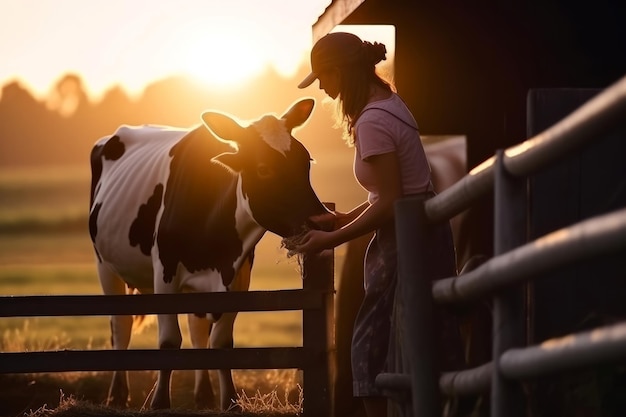 Woman cow farm Generate Ai