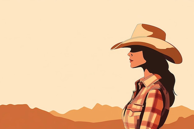 a woman in a cowboy hat stands in front of a mountain