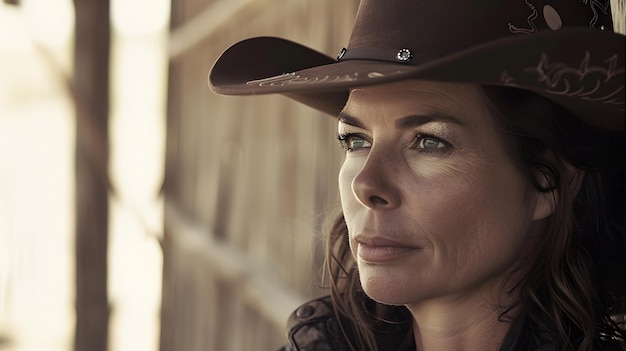 Photo a woman in a cowboy hat with a cowboy hat