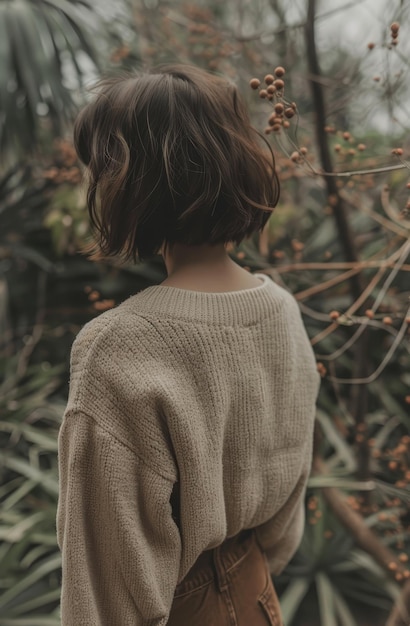 Woman in cozy sweater enjoying nature