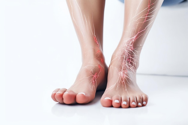 Woman cracked heels with white background foot healthy concept Generative AI