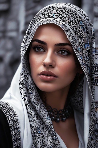 Photo a woman in a crafted traditional dress and veil