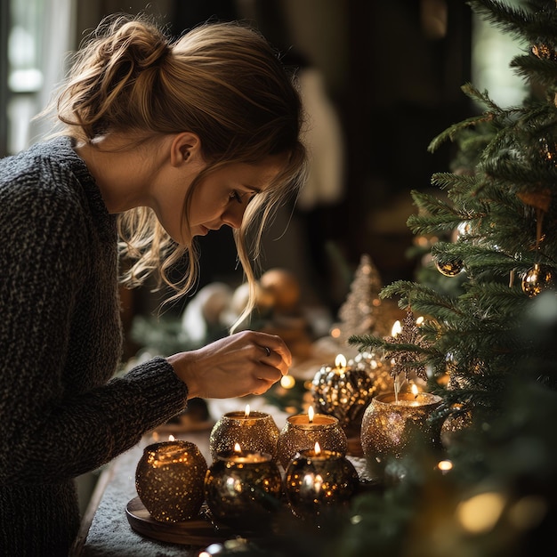 Woman Crafting Christmas Decorations