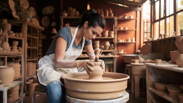 Woman craftmaster at a pottery shop