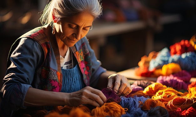 Woman Crocheting Yarn