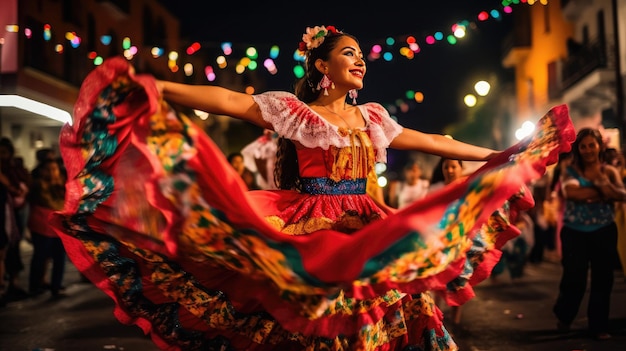 a woman dances in a colorful dress with the words " the word " on the side.