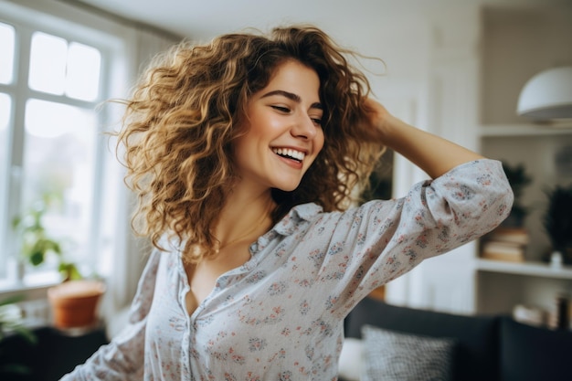 woman dancing in the living room happiness ai generated