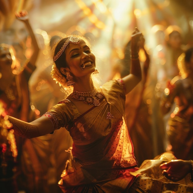 a woman dancing with a dancer in the background