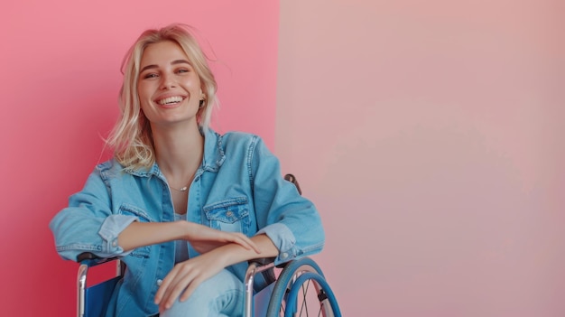 Photo the woman in denim wheelchair