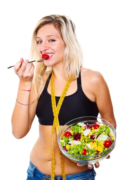 Woman in diet with salad bowl