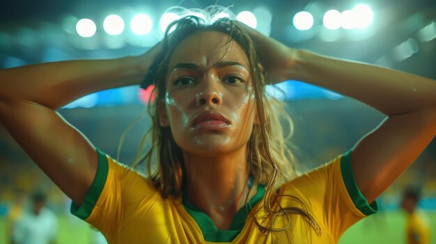 Photo woman disappointed at brazilian football match