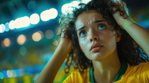 Photo woman disappointed at brazilian football match