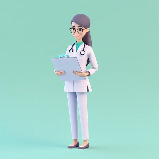 Woman doctor holding clipboard on sky blue background generative AI