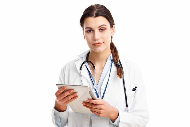 woman doctor isolated over white background