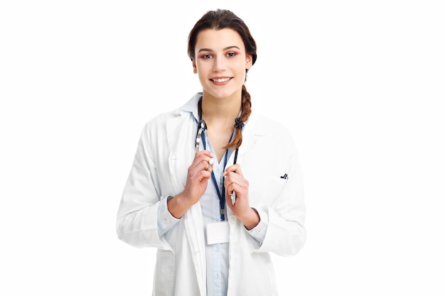 woman doctor isolated over white background