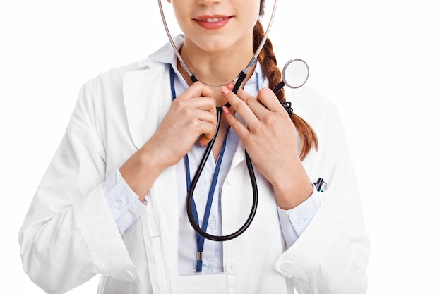 woman doctor isolated over white background