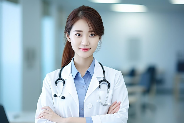 A woman doctor standing with her arms crossed