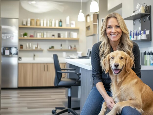 Photo woman and dog in a store