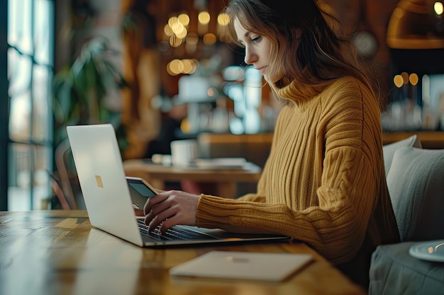 Woman Doing Online Payment on Laptop in Home Setting