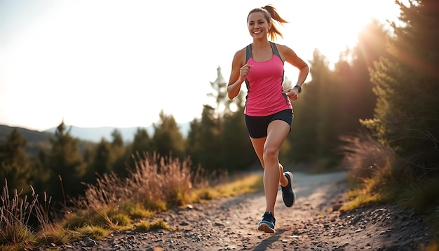 Photo woman doing outdoor running trail running