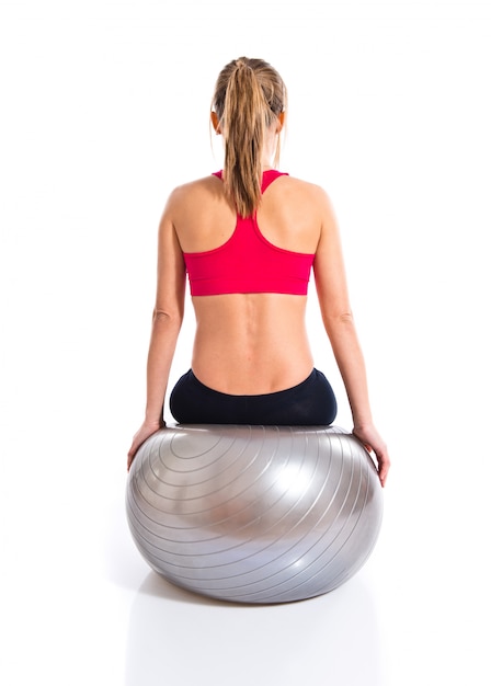 Woman doing sport with fitball