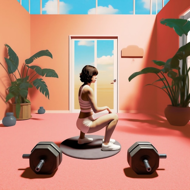 Woman Doing Squats on Gym Mat Generative AI