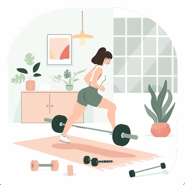 A woman doing squats with weight bar outdoor sport recreation exercise vector illustration design