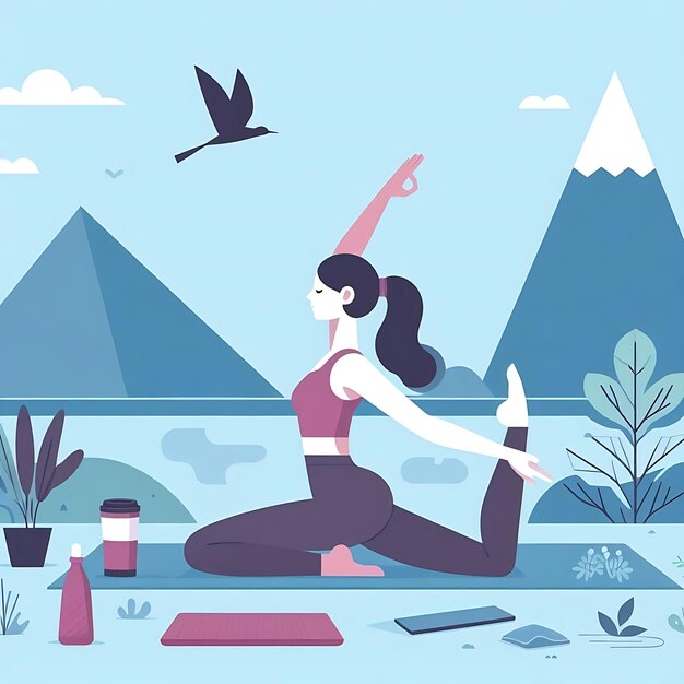 Photo woman doing yoga in nature concept illustration for yoga meditation relaxation healthy lifestyle