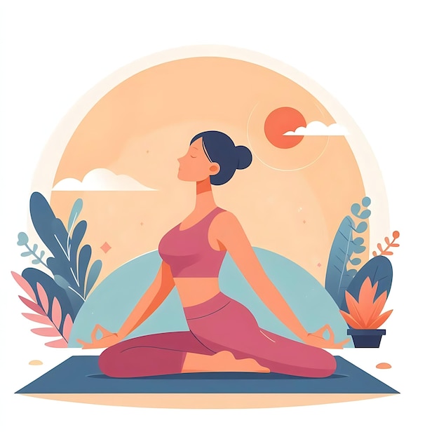 Woman doing yoga in nature concept illustration for yoga meditation relaxation healthy lifestyle