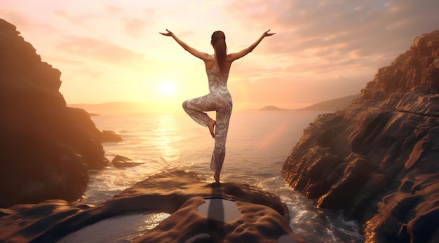 A woman doing yoga in nature