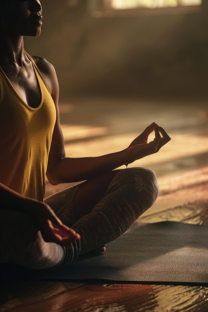 A woman doing a yoga pose on a mat Suitable for wellness and fitness concepts