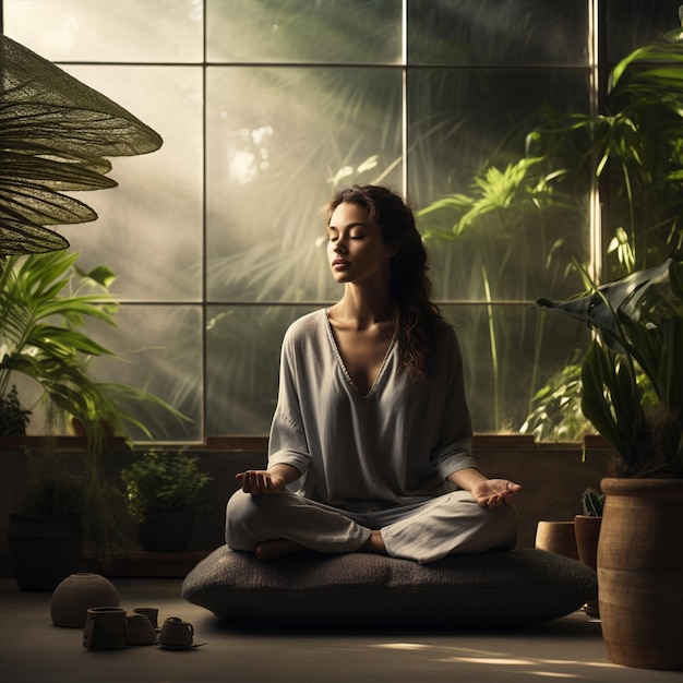 A woman doing yoga in room