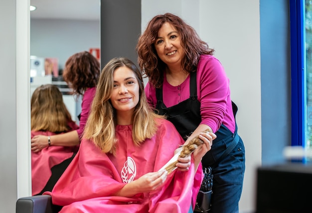 Woman donating hair for cancer