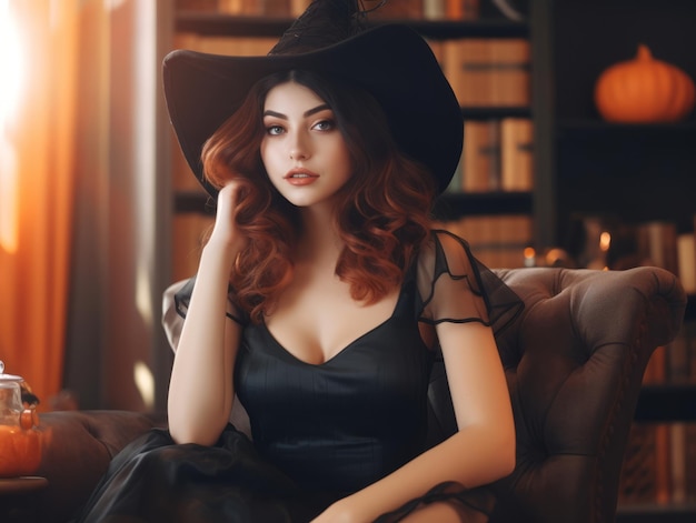 Woman dressed as a witch for Halloween