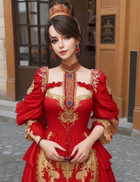 Woman dressed in a beautiful embriodered dress in Spain