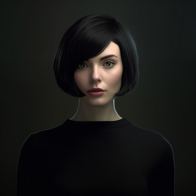 A woman dressed in black with duplicate hair Generative AI