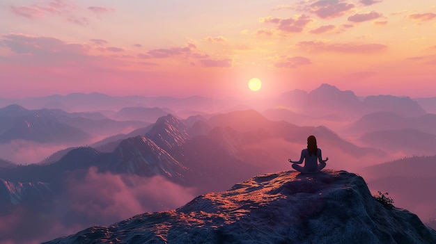 The Woman Dressed in Comfortable Yoga Attire Silhouetted Against a Soft PastelColored Sunrise