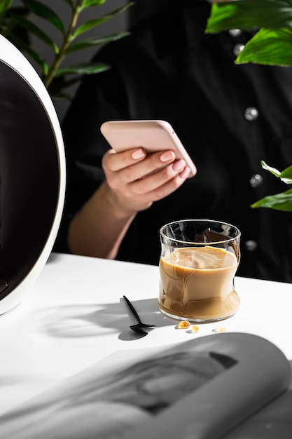 Woman drinking coffee with milk